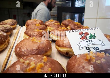 display of rosa rose filled donuts dobra paczkarnia donut shop gdansk poland Stock Photo