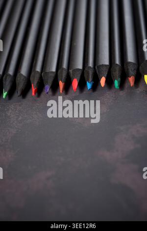 Pencils group on a wood table. Stock Photo