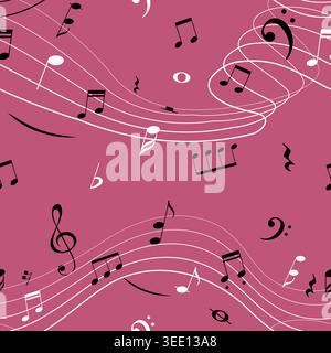 Seamless Music Pattern with Staff, Notes, Treble Stock Vector