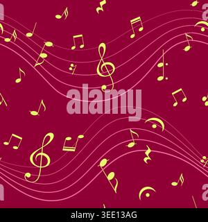 Seamless Music Pattern with Staff, Notes, Treble Stock Vector