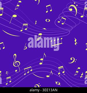 Seamless Music Pattern with Staff, Notes, Treble Stock Vector