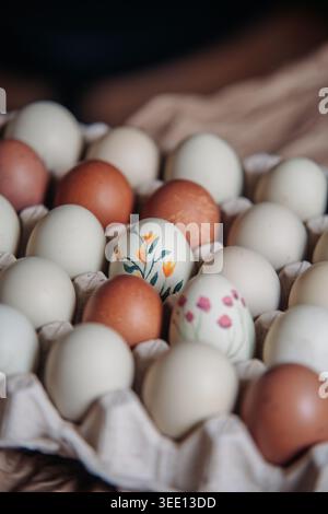Decorated Easter Egg In Tray Stock Photo