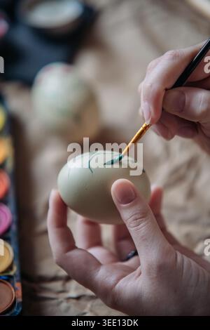Green Brush On Easter Egg Stock Photo