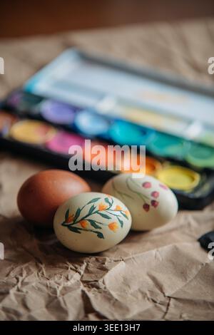 Hand Painting Floral Easter Egg Stock Photo