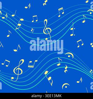 Seamless Music Pattern with Staff, Notes, Treble Stock Vector