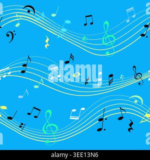Seamless Music Pattern with Staff, Notes, Treble Stock Vector