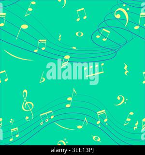 Seamless Music Pattern with Staff, Notes, Treble Stock Vector