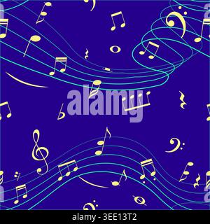 Seamless Music Pattern with Staff, Notes, Treble Stock Vector