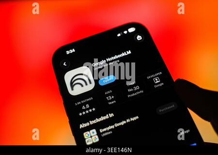 NotebookLM AI logo is displayed on the screen of a smartphone, in Bangalore, India, on May 11, 2026 Stock Photo