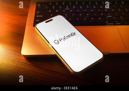 Palantir AI logo is displayed on the screen of a smartphone, in Bangalore, India, on May 11, 2026 Stock Photo