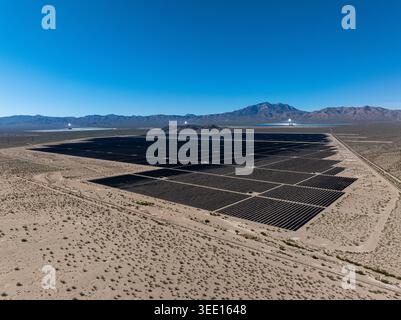 High angle large-scale solar farm in desert landscape Stock Photo