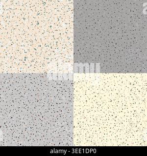 Set 4 Seamless Grunge Flecked Stone Texture with various variants of color. Vector Illustration. Stock Vector