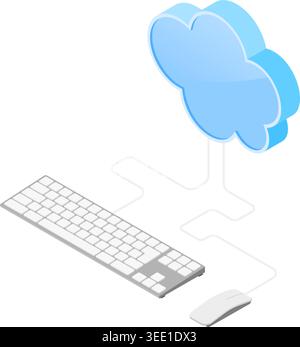 Cloud Computing Technology Isometric Concept with Cloud, Computer Keyboard and Mouse. Vector illustration Stock Vector