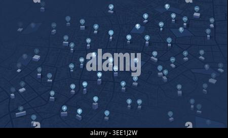 City map featuring various types of infrastructure. Navigation plan to nearby restaurants, convenience stores, shop. Vector illustration highlight Stock Vector