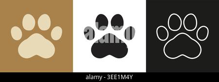 Paw footprint icon set. Pet paw icons in different style. Cat or dog foot print Stock Vector
