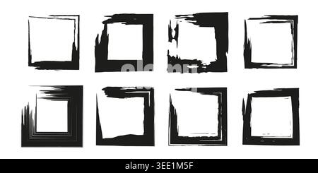 Set of grunge square backgrounds. Vector black frames Stock Vector