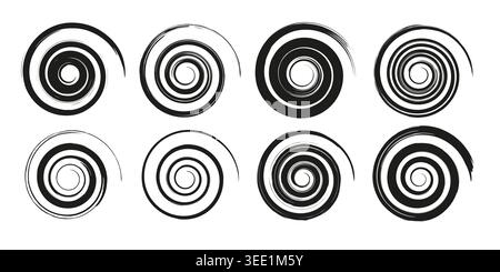 Spiral brush stroke set. Swirl motion design elements collection Stock Vector
