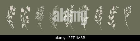 Botanical floral elements collection. Flowers, branches and leaves Stock Vector