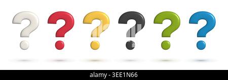 3d question sign set. Collection of realistic colorful design elements or icons for Faq problem solution Stock Vector