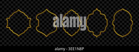 Golden 3d border collection. Islamic frame shapes Stock Vector