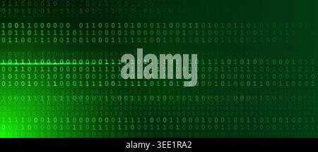 Green binary code stream over dark digital matrix, glowing scan line, futuristic cyber mood, website banner, tech poster, security presentation Stock Vector