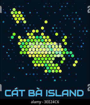 Cat Ba Island hexagon dots map. Digital style boundary shape. Cat Ba Island map and title. Stock Vector