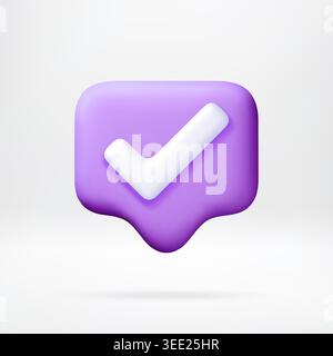 3D Purple check mark inside notification bubble Stock Vector