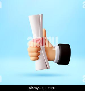 3d hand of businessman holding diploma or scroll. Stock Vector
