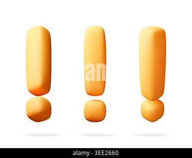 Three yellow exclamation marks as 3D. Stock Vector