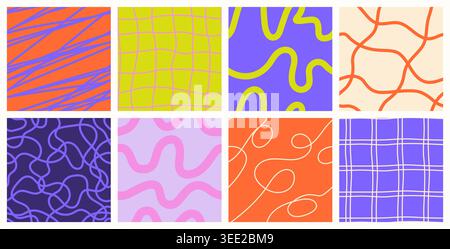 Hand drawn seamless patterns. Abstract tiles. Stock Vector