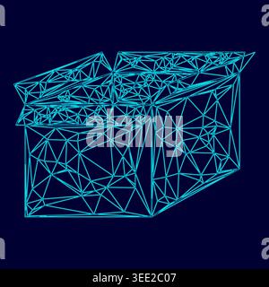 Box low poly triangulation triangulated polygonal electric cyan blue vibrant aqua neon color vector illustration image outline contour line style Stock Vector