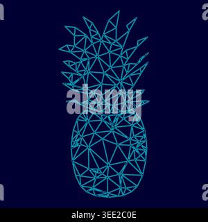 Pineapple low poly triangulation triangulated polygonal electric cyan blue vibrant aqua neon color vector illustration image outline contour line Stock Vector