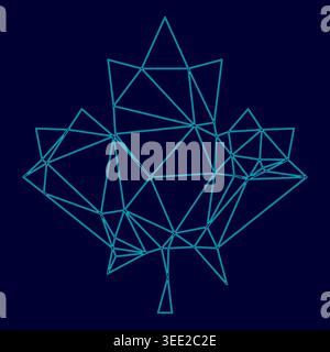 Maple leaf low poly triangulation triangulated polygonal electric cyan blue vibrant aqua neon color vector illustration image outline contour line Stock Vector