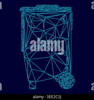 Refuse bin with arrows utilization low poly triangulation triangulated polygonal electric cyan blue vibrant aqua neon color vector illustration image Stock Vector