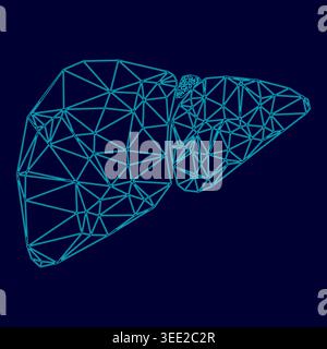 Liver low poly triangulation triangulated polygonal electric cyan blue vibrant aqua neon color vector illustration image outline contour line style Stock Vector