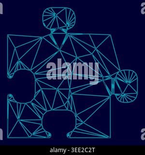 The puzzle low poly triangulation triangulated polygonal electric cyan blue vibrant aqua neon color vector illustration image outline contour line Stock Vector