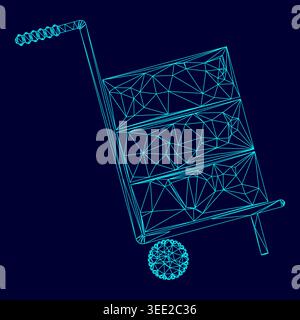 Cart delivery or shipment low poly triangulation triangulated polygonal electric cyan blue vibrant aqua neon color vector illustration image outline Stock Vector