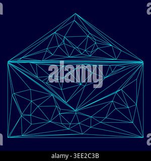 Letter low poly triangulation triangulated polygonal electric cyan blue vibrant aqua neon color vector illustration image outline contour line style Stock Vector