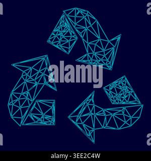 Recycling arrows low poly triangulation triangulated polygonal electric cyan blue vibrant aqua neon color vector illustration image outline contour Stock Vector