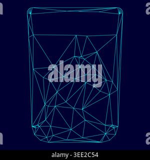 Glass with fluid low poly triangulation triangulated polygonal electric cyan blue vibrant aqua neon color vector illustration image outline contour Stock Vector