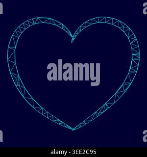 Heart low poly triangulation triangulated polygonal electric cyan blue vibrant aqua neon color vector illustration image outline contour line style Stock Vector