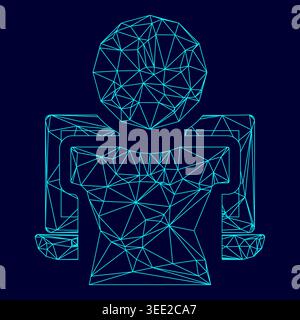 Man on the notebook low poly triangulation triangulated polygonal electric cyan blue vibrant aqua neon color vector illustration image outline Stock Vector