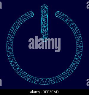 Button turn on or off black icon low poly triangulation triangulated polygonal electric cyan blue vibrant aqua neon color vector illustration image Stock Vector