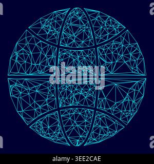 Globe world concept low poly triangulation triangulated polygonal electric cyan blue vibrant aqua neon color vector illustration image outline Stock Vector