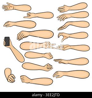 Set of diverse human hands and arms in various poses, vector illustration Stock Vector