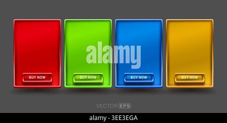 Vibrant pricing table boxes with Buy Now buttons, ideal for web design, UI, and subscription plans. Vector illustration. Stock Vector