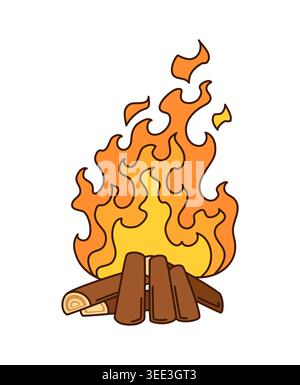 Cartoon retro groovy burning campfire with tongues Stock Vector