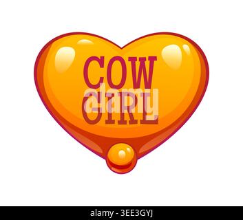 Cowgirl disco cowboy cartoon groovy golden heart Stock Vector