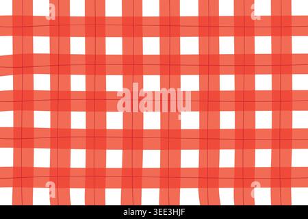 Seamless red geometric grid pattern. Retro plaid tablecloth-style background. Illustration of a traditional gingham tartan fabric texture. Stock Vector