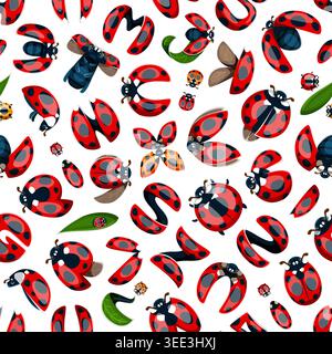 Ladybug font typeface letters seamless pattern Stock Vector
